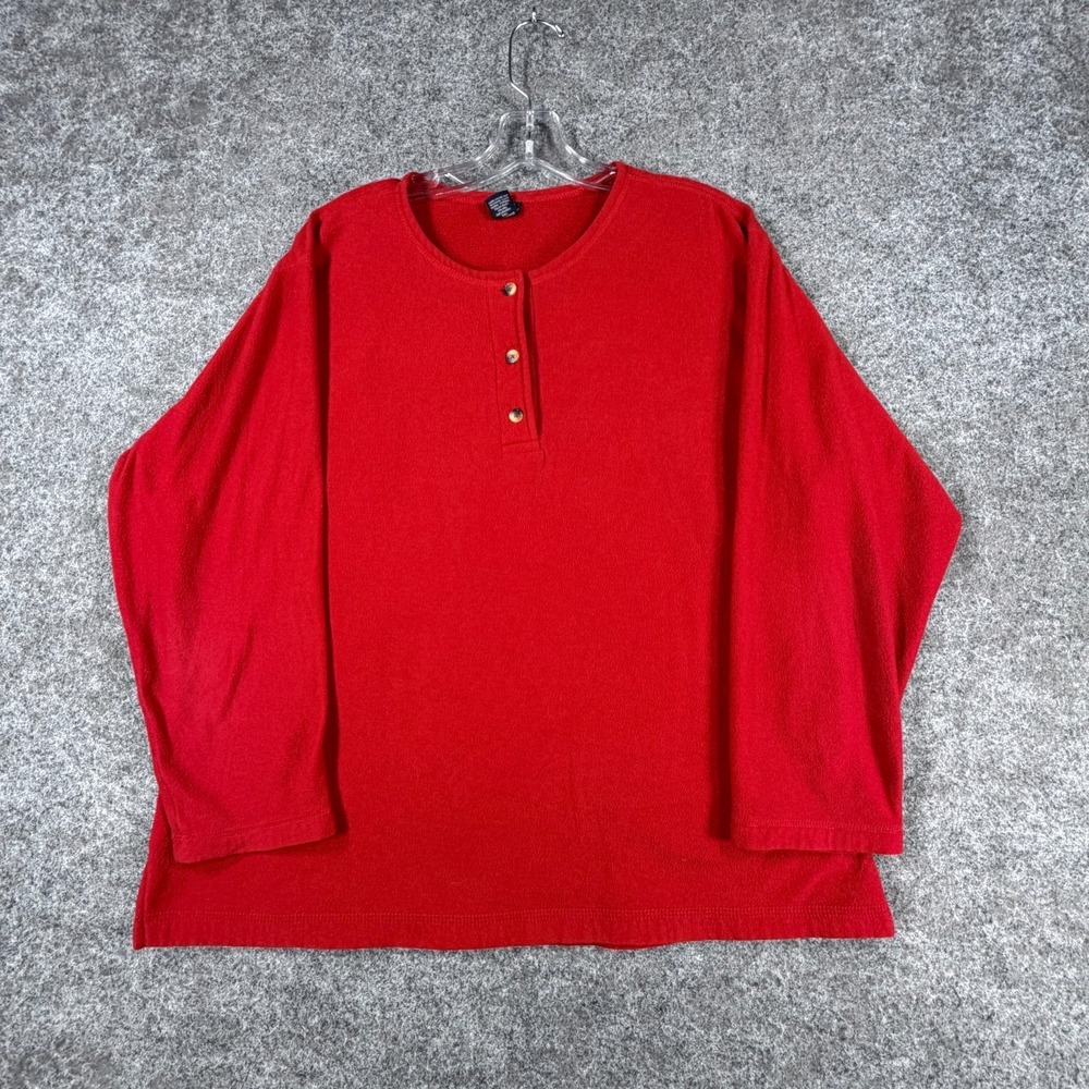 Lands End Long Sleeve Henley Shirt Womens M Red Classic Long Sleeve‎ USA Made